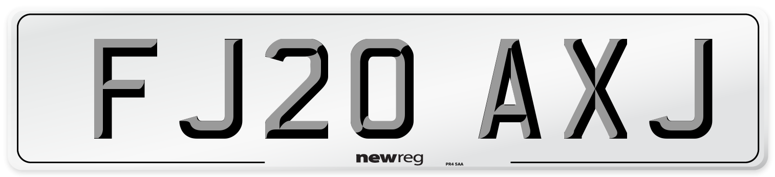 FJ20 AXJ Number Plate from New Reg